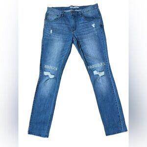 Men's Slim Blue Distressed Jeans - Broken Promises